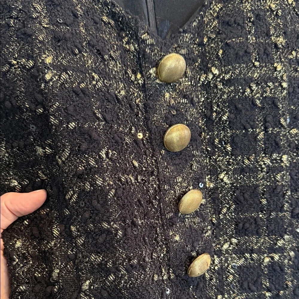 Chic Black and Gold Tweed Mini Dress - Picture 4 of 7